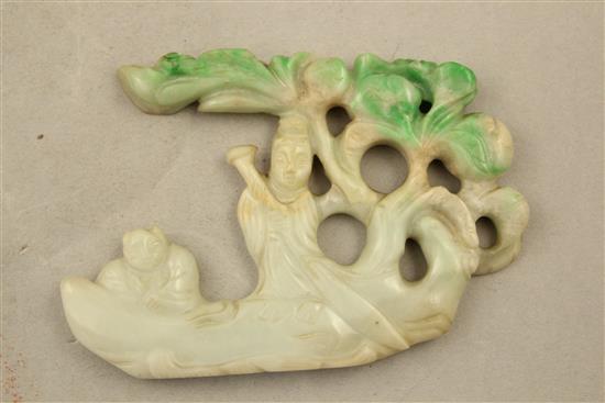 Two Chinese jadeite carvings and an amethyst quartz figure of a lion-dog, 20th century, 6.2cm
